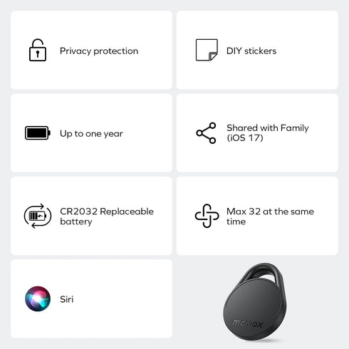 Momax Tracker Electronics Key Finder, Smart Tag for Key, Backpack, Wallet, Works with Apple Find My (iOS Only)