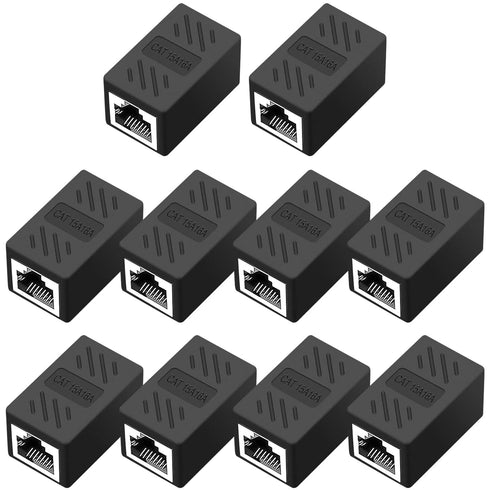RJ45 Cat6 Coupler Ethernet Extender Connector, 10 Pack, Female to Female Black for Cat7, Cat6, Cat5e, Cat5