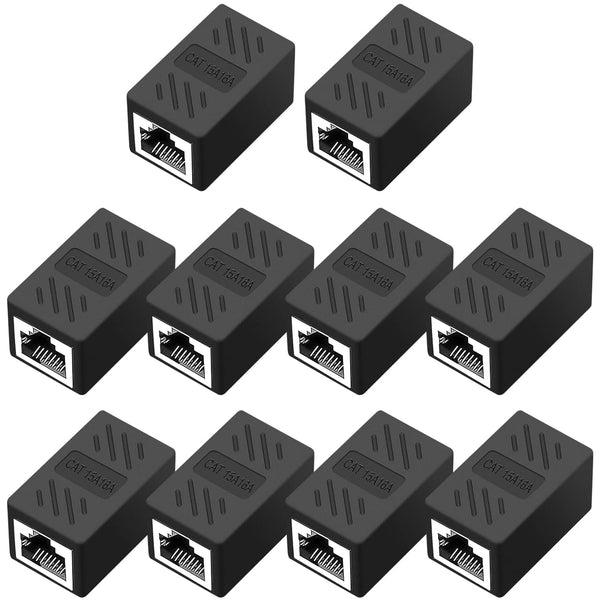 RJ45 Cat6 Coupler Ethernet Extender Connector, 10 Pack, Female to Female Black for Cat7, Cat6, Cat5e, Cat5