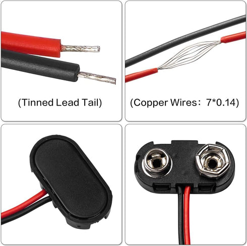12 Pack T-Type 9V Battery Clip - 9 Volt Battery Connector with Hard Plastic Case