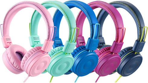 POWMEE M1 Kids Headphones Wired, Foldable Adjustable Stereo, Tangle-Free, 3.5MM Jack On-Ear (Blue)