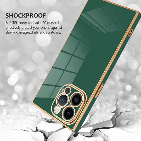 SAKUULO iPhone 13 Pro Case, Green Cute Gold Plating, Soft TPU Shockproof, Full Camera Protection Bumper Cover