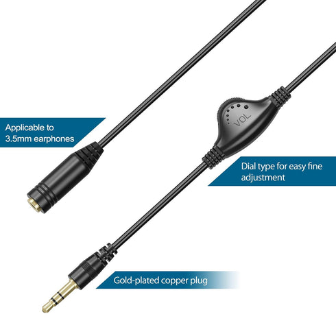 PChero 2 Packs 3.5mm Headphone Extension Cable, 3.3FT Male to Female Stereo Audio Jack Extender with Volume Control