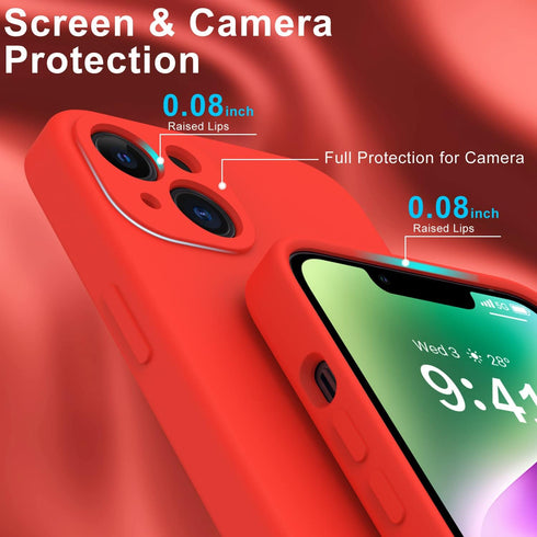 DEENAKIN iPhone 14 Case, Red Soft Liquid Silicone with Enhanced Camera Protection & Screen Protector