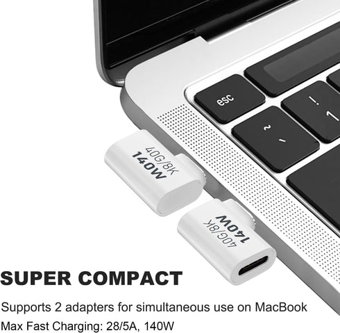 AreMe 2 Pack USB C Male to Female Adapter, 90 Degree Right Angle 140W Type C Extender Adapter for Thunderbolt 4/3, MacBook Pro/Air, Laptop, Phones and More Type C Devices (White)