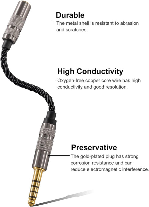 Headphone Adapter 4.4mm Male to 2.5mm Female Adapter for 2.5mm Cable Connected to Balanced 4.4mm Player Device High Stereo Audio Converter OFC Cable with Gold-Plated Plug 6 inch Length Extension Cord