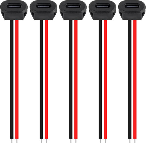 5PCS Type-C Female 2Pin USB Connector, Waterproof Fast Charging Jack Charging Port USB-C Plug Socket