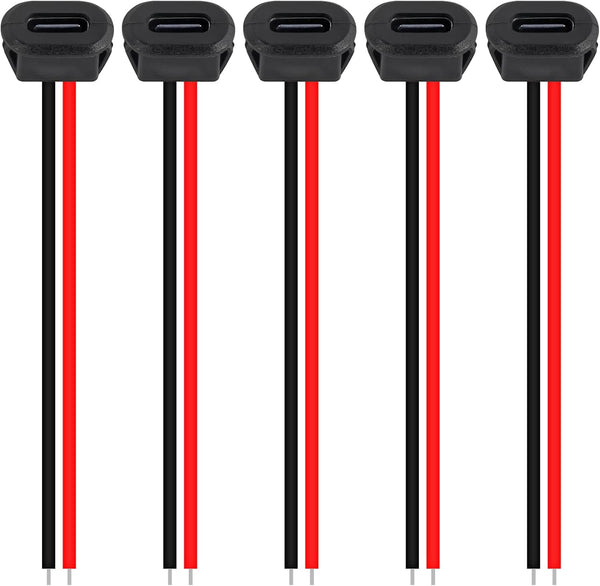 5PCS Type-C Female 2Pin USB Connector, Waterproof Fast Charging Jack Charging Port USB-C Plug Socket