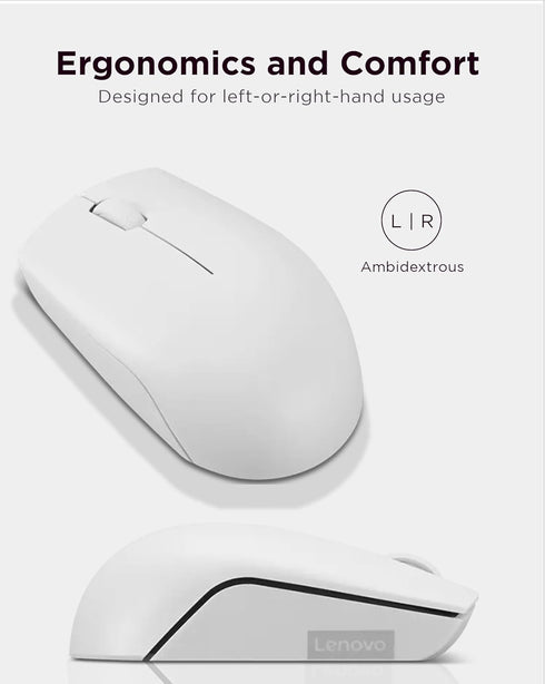 Lenovo 300 Wireless Mouse – PC & Laptop Computer Mouse with 2.4 GHz Nano USB Receiver – Ambidextrous Design – 12 Month