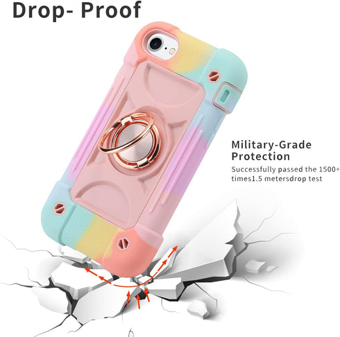 MARKILL Compatible with iPhone Se3/iPhone Se2,iPhone 6/6S Case,iPhone7/iPhone8 Case 4.7 Inch with Ring Stand, Heavy-Duty Military Grade Shockproof Phone Cover for Kids Girls. (Rainbow Pink)
