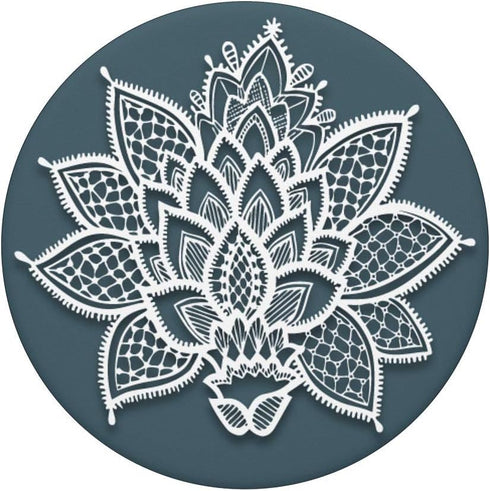 PopSockets Swappable PopGrip Floral Lace Flower Mandala White on Pacific Blue