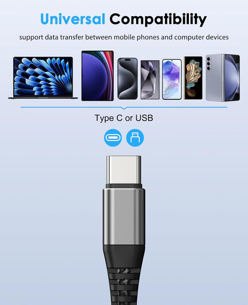 USB to USB C Cable 2-Pack, 3ft Fast Charging High Speed Nylon Cord for Samsung Galaxy A20, S20, S10 Plus, Note 8