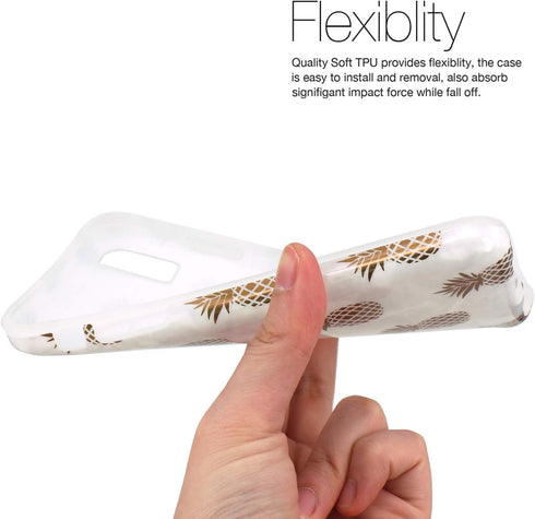 JAHOLAN Clear Bumper TPU Soft Rubber Silicone Case for iPhone Xs Max 2018, Shiny Rose Gold Pineapples Marble Design