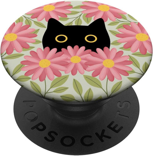 Pink Cute Daisy Flower Black Cat Sage Green Standard PopSockets PopGrip