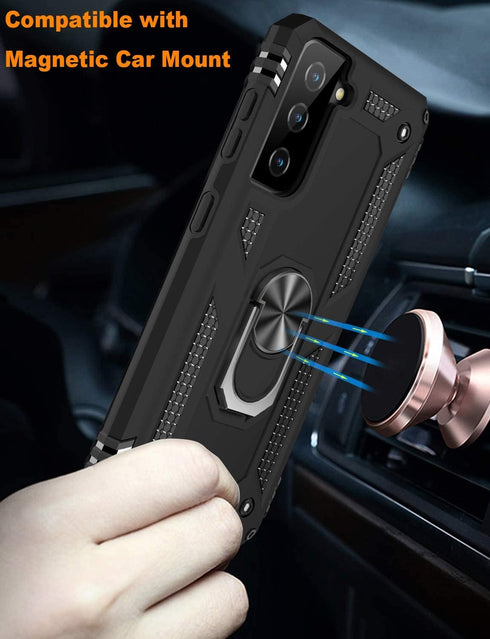 IKAZZ for Galaxy S21 Plus Case, Military Grade Shockproof Heavy Duty with Magnetic Kickstand, Black