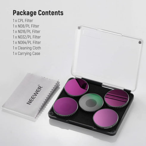 NEEWER ND/CPL Filter Set for DJI Osmo Action 3, HD Optical Glass ND8/PL+ND16/PL+ND32/PL+ND64/PL+CPL, Aluminum Frame, 5