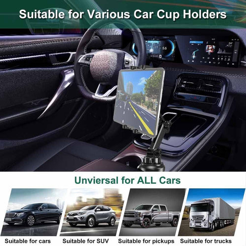 Cuxwill 4-13" 12.9 9.7 4 3, Car Cup Holder Tablet Mount for iPad & Phone, Universal Truck Cup Tablet Mount