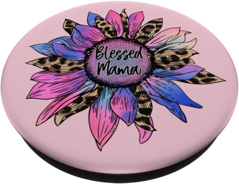 Pink Mom Motif with Cute Leopard Sunflower for Blessed Mama PopSockets Standard PopGrip