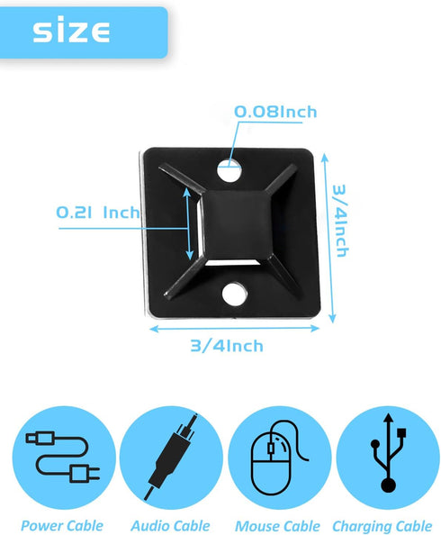 3/4" Zip Tie Mounts, 120PCS Self Adhesive Cable Tie Mounts for Cable Management Indoor Outdoor (Black)
