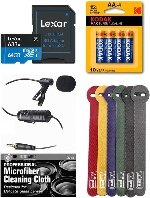The Imaging World Lavalier Microphone Bundle with 64GB Card and Accessories for Zoom H4e H4essential
