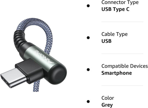 AINOPE USB to USB C Cable 2-Pack, 3.3FT Fast Charge, Right Angle, Durable Nylon, Compatible with Galaxy