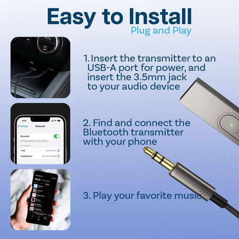 MMOBIEL Bluetooth AUX Adapter, USB to 3.5mm AUX Bluetooth Car Adapter with Microphone for Music and Handsfree Calling