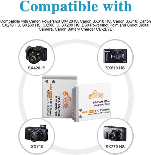 NB-6L NB-6LH Battery & 3 Slots LED Display Charger for Canon PowerShot D10 D20 ELPH 500 HS S90 S95 S120 SD Series & SX