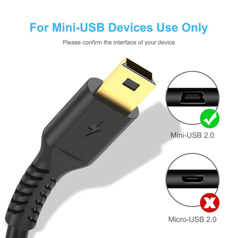 ULIFTUS 10FT 2.0 PS3 MP3 3+(Black) Mini USB Cable, Standard USB to USB Mini B Charging Cord Durable Controller Cable
