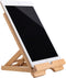 Bamboo Tablet Stand Holder, Adjustable Folding Wood iPad Stand with Chargeable Hole for Desk iPad Cooking Stand