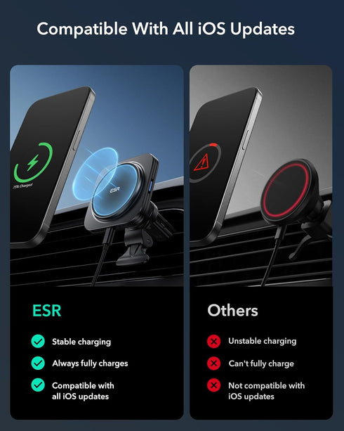 ESR Qi2 15W MagSafe Car Mount Charger, Air Vent/Dashboard Magnetic Wireless Charger for iPhone 15/14/13/12, Black