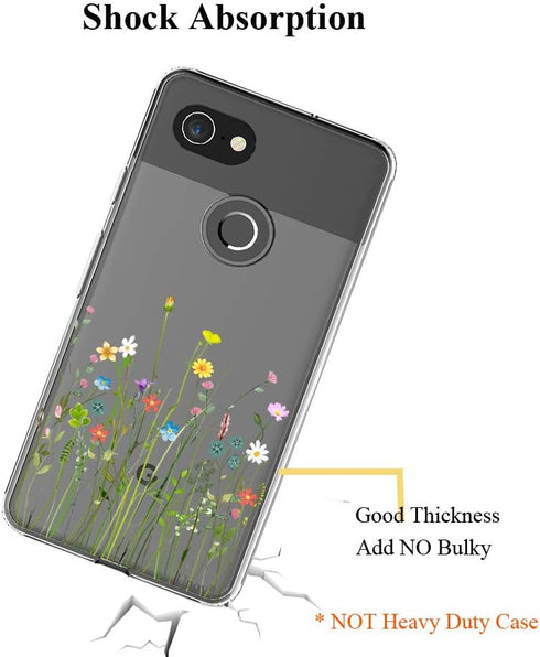 Unov Pixel 3 XL Case, Clear with Design Soft TPU Shock Absorption Slim Embossed Floral Pattern (Flower Bouquet)