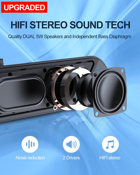 LENRUE Computer Speakers,Wired USB-Powered Sound-bar with 10W Stereo Sound for PC Desktop,Plug -n-Play (A39PRO /Black)