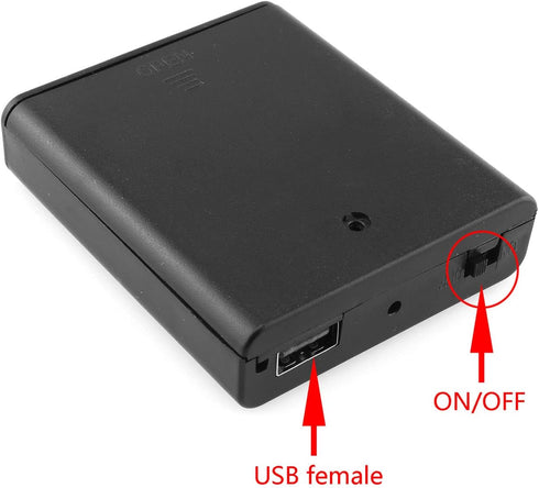 DGZZI 4xAA Battery Box, 4 Slots Black Storage Cases with Cover ON/Off Switch and USB Socket