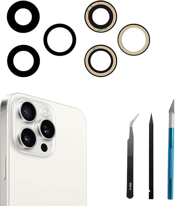 3pcs/Set Camera Lens Replacement for iPhone 15 Pro 6.1 inch Rear Glass with Pre-Installed Adhesive + Repair Tool Kit,