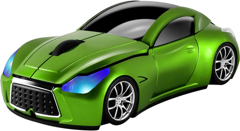 2.4GHz Wireless Optical Mouse in Cool Sport Car Shape, Green, 1600DPI, 3 Buttons, USB Receiver for PC Laptop