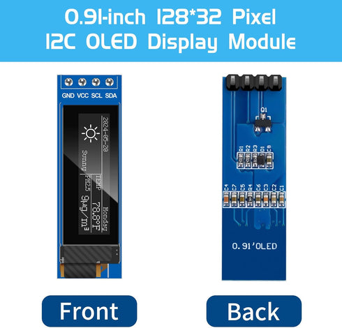 MakerFocus 5pcs 0.91 Inch I2C 128 32 SSD1306 Pi/ESP32 IIC OLED Display Module x Pixel Driver Self-Luminous Display