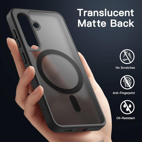 JETech Shockproof Magnetic Case for Samsung Galaxy S24 5G, Black, Translucent Matte Back, Compatible with MagSafe.