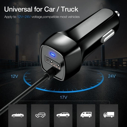 BoxWave Car Charger Compatible with Samsung Galaxy Z Flip - Extra USB Port with Integrated Cable - Black