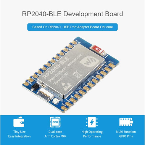 waveshare RP2040-BLE Mini Development Board with USB Port Adapter Board Based on Raspberry Pi Microcontroller Chip RP2040,Dual-Core Arm Processor,Supports Bluetooth 5.1 Dual Mode