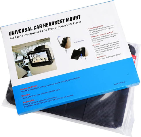 DVD Player Headrest Mount Holder for Portable DVD Player, Car Back Seat Holder for 7 inch to 12 inch - Black