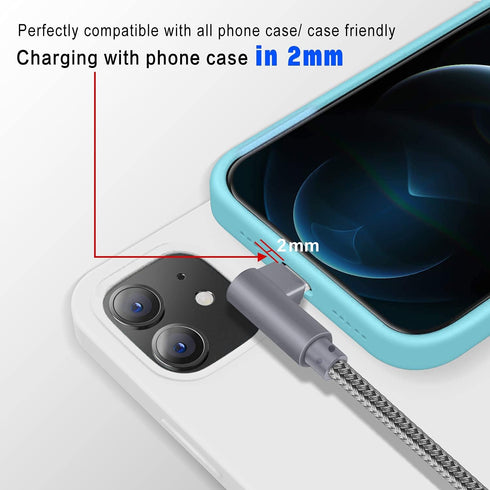 MFi Certified 10FT Lightning iPhone Charger Cord, 90 Degree Fast Data Cable, Nylon Braided, Compatible with iPhone Xs