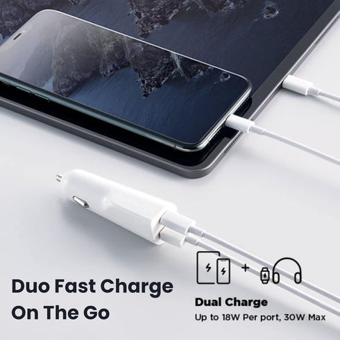 Innergie 30D 30W USB-C Car Charger, 2 Ports | Fast Charging (USB PD & QC3.0) Superior Safety Surround with
