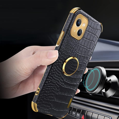 Guppy Luxury Crocodile Cover Case for iPhone 15 Plus, 360 Degree Rotation Stand, Slim Leather Snake Lizard Skin
