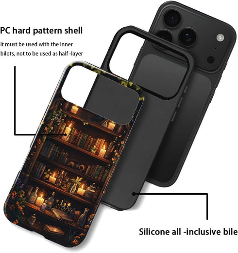 Generic 17 Case for iPhone Pro Max,Fits Glossy Case Design for Girl Women,Aesthetic Bird Bookshelf Lover