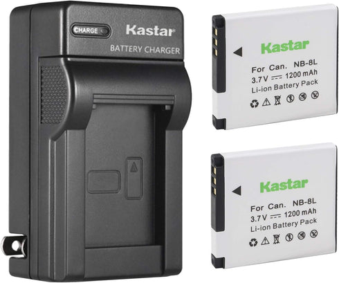 Kastar Battery (2-Pack) and AC Charger for Canon NB-8L, CB-2LA, CB-2LAE, PowerShot A2200, A3000 is, A3100 is, A3200 is,
