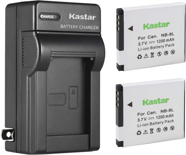 Kastar Battery (2-Pack) and AC Charger for Canon NB-8L, CB-2LA, CB-2LAE, PowerShot A2200, A3000 is, A3100 is, A3200 is,