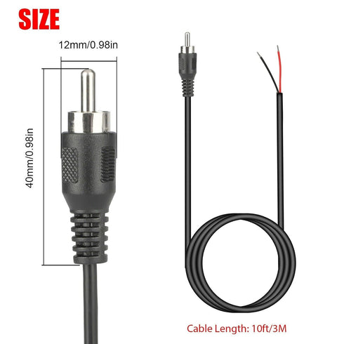 RCA to Bare Wire Speaker Cable | 10 FT Subwoofer HDTV Cable Male Plug Connector for Speakers Amplifier - 2 Pack