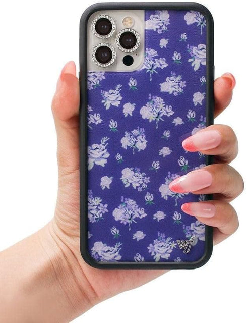 Wildflower Cases Sugar Plum Floral Case for Apple iPhone 15 Plus | Floral, Blue, Dark Purple, Trendy - Protective Black