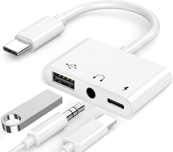 USB C to USB Adapter for Headphones, 3 in 1 USB-C Fast Charging Adapter, Super Speed Data Transfer, 60W Charging