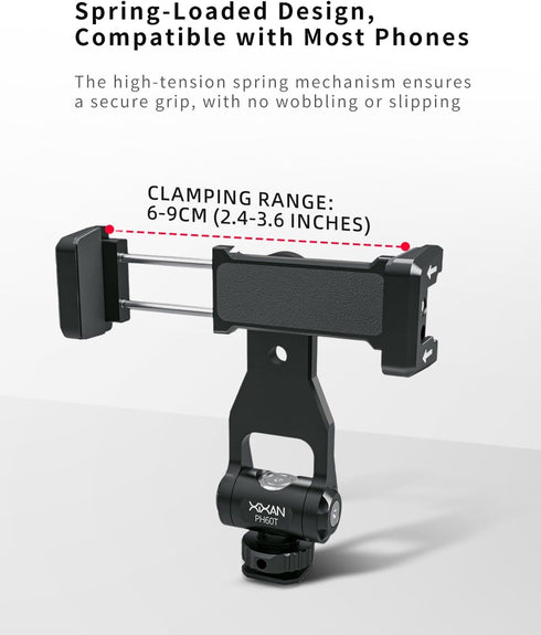 Xixan Metal Phone Tripod Mount Adapter, Smartphone Holder Clamp Support Stand with Cold Shoe, Compatible with iPhone
